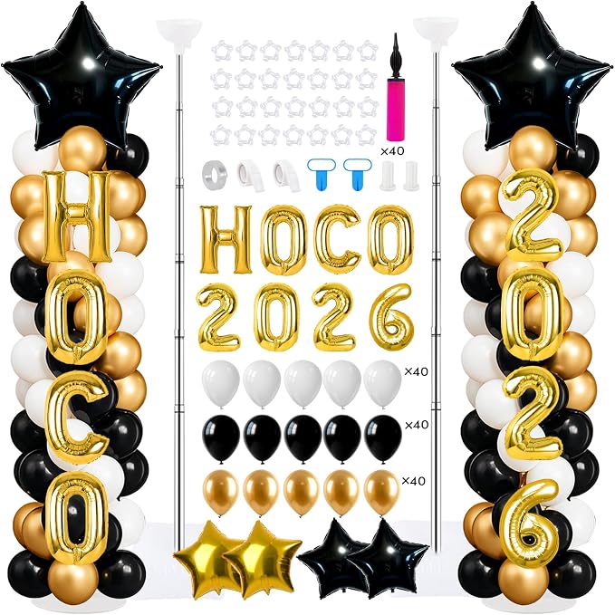 2 Sets Homecoming 2026 Balloon Column Stand Party Decorations Kits with Balloons Class of 2026 Hoco Balloon Tower Stand Kit for Homecoming Prom Party Photo Booth Props Backdrop Decor Party Supplies
