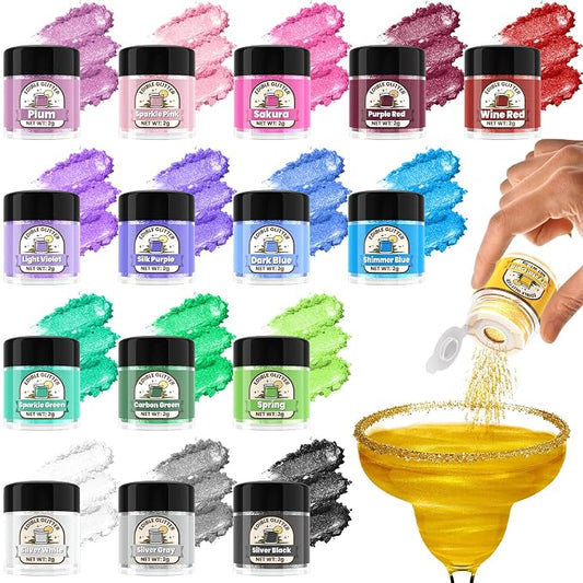 16 Colors Edible Glitter for Drinks - Shimmer Edible Cake Decorations, Food Grade Luster Dust Edible for Cakes, Icing, Party, Vegan, Gluten Free