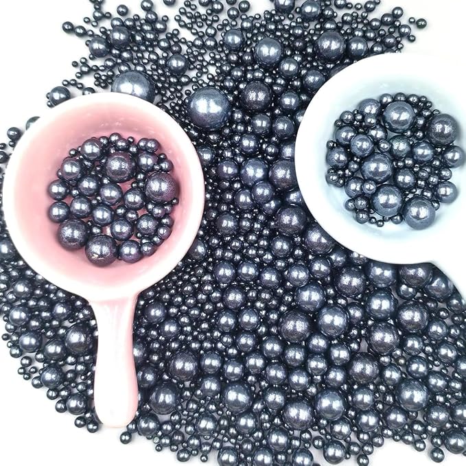 Edible Pearl Sugar Sprinkles Black Candy Mixing Size Baking Edible Cake Decorations Cupcake Toppers Cookie Decorating Celebrations Wedding Valentines Easter Halloween Christmas Supplies 120g/ 4.23oz