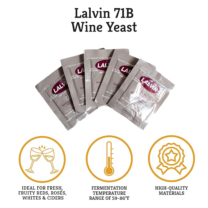 Craft A Brew - Lalvin 71B Wine Yeast - Dry Wine Yeast - For Fruity Wines & Ciders - Ingredients for Home Fermenting - Wine Making Supplies - [5 pack]