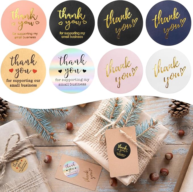Thank You Stickers Small Business - 6 Rolls 3000 Pieces Thank You for Supporting My Small Business Stickers Labels for Envelopes, Bubble Mailers and Gift Bags Packaging, 1 Inch，500 Pieces Each Roll