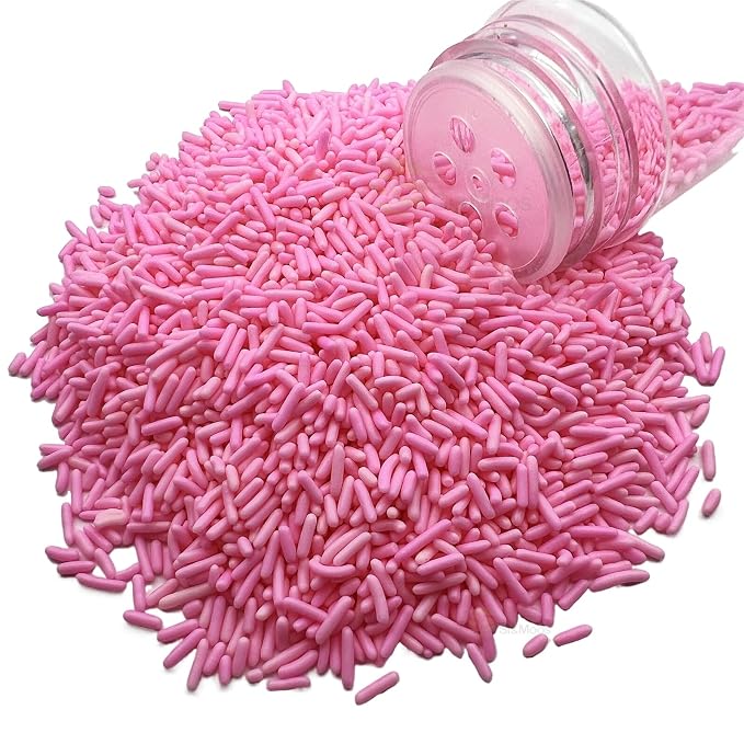 SE Si&Moos Pink Sprinkles Edible Pink Jimmies Soft Jimmy Sprinkles Halloween Cake Decorations Christmas Cookie Decorations for Topping Ice Cream, Cookies, Cakes, Cupcakes, Dessert Decorating 2.75 OZ