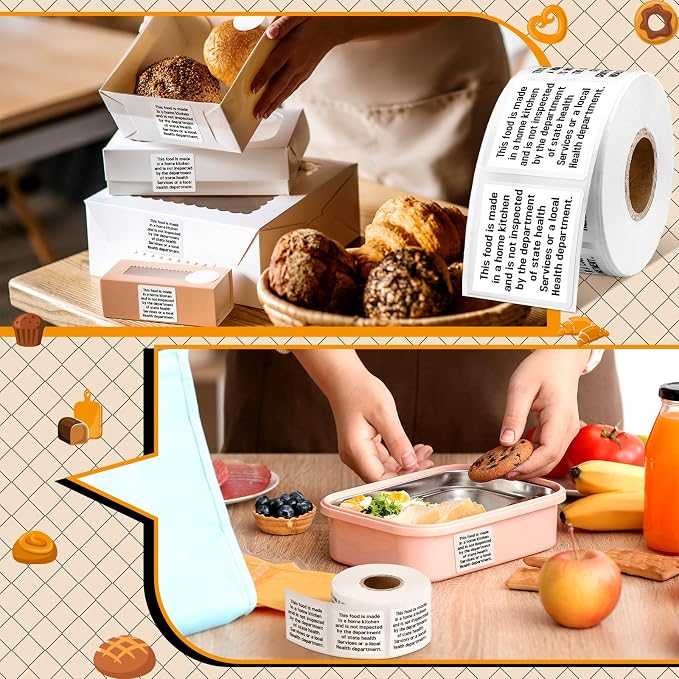500 Count Cottage Food Law Labels Stickers Made in a Home Kitchen Decal 1.5” Square Food Stickers Thermal Printed Labels for Home Kitchen Bakery Bread Sourdough