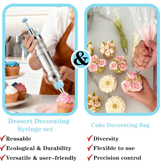 Gawren-H&E 208 PCS Cake Decorating Kit,Baking Supplies with Dessert Decorating Syringe Set,Storage Case,Icing Piping Bags and Tips Set For Cookies, Cupcake & Cake Decorating Supplies for Beginners