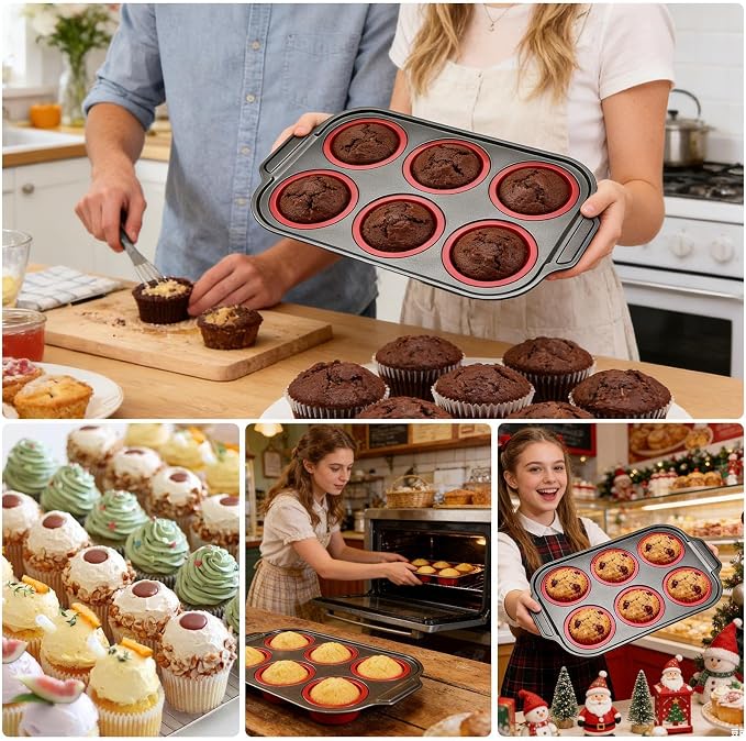 Silicone Muffin Pans - Easy Release Reusable, Cupcake Baking Tray, Donut Mold Set, Oven Air Fryer Pan With Nons Stick Flexible Design | Silicone Muffin Pans For Breakfast Cooking Dessert Treat Cupcake