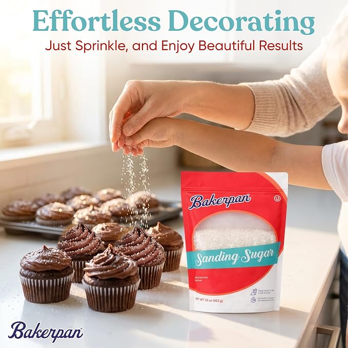 Bakerpan Sanding Sugar for Baking & Cookie Decorating - 16 Ounces Sparkling Sugar Sprinkles for Cookies, Cakes, Cocktails (Made In USA)