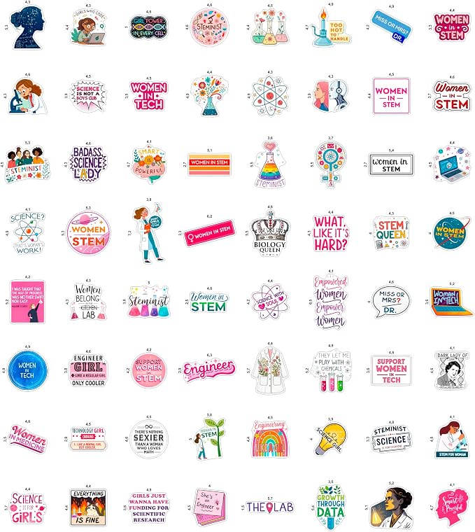 100Pcs Women in Stem Stickers for Water Bottle, Laptop - Woman in Science Stickers - Engineering, Women in Stem Gifts, Science Party Supplies - Gift for Women & Men