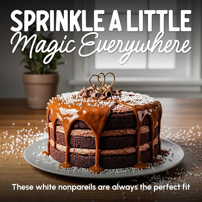 Snackathon Sprinkles for Baking & Decorating, White Nonpareils, 2.2 LB Resealable Bag, Bulk White Sugar Dot Sprinkles for Cakes, Ice Cream, Cupcakes, Cake Pops & Dessert Toppings