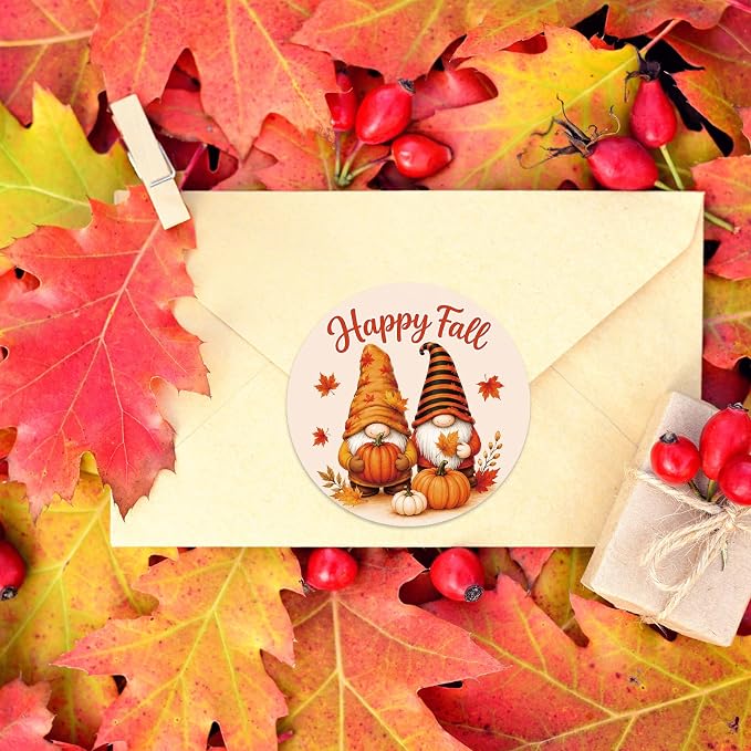 Louise Maelys 500 Pcs Happy Fall Stickers 1.5Inch Autumn Sticker Roll | Gift Wrapping, Thanksgiving Decor, Envelope Seals, Cards, DIY Crafts，Waterproof,Easy to Peel and Stick