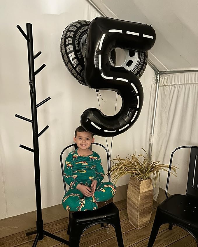 40 Inch Race Car 1 Balloon for First Birthday, 1st Number Balloons Black Race Car Birthday Decorations for Boy Kids Toddler Baby, One Giant Number 1 Balloon