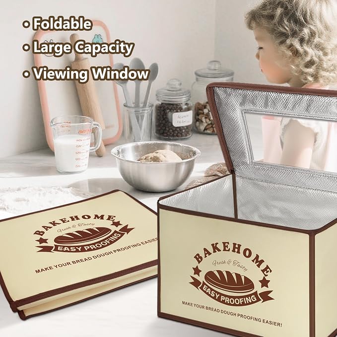 Bread Proofing Box for Bread Pizza, Foldable Zippered Sourdough Starter Warmer Heater w/Adjustable Temperature & Timer Controller, Sour Dough Box Homemade Making Tools Kit Baking Supplies Gifts