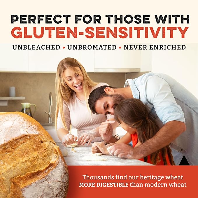 Sunrise Flour Mill Heritage Organic White Flour | USDA Organic All Purpose Flour Unbleached - Non-GMO, Kosher, Grown Without Glyphosate, High Protein for Baking, Unbromated White Wheat (32 Ounce (Pack of 1))