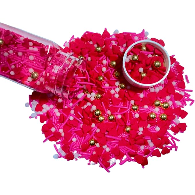 Sentovac Edible Red Hearts Pearls and Jimmies Mix Sprinkles for Valentines Decorating 1 Bottle 3.53oz/ 100g | Cake Cupcakes and Ice Cream Topper Decorations