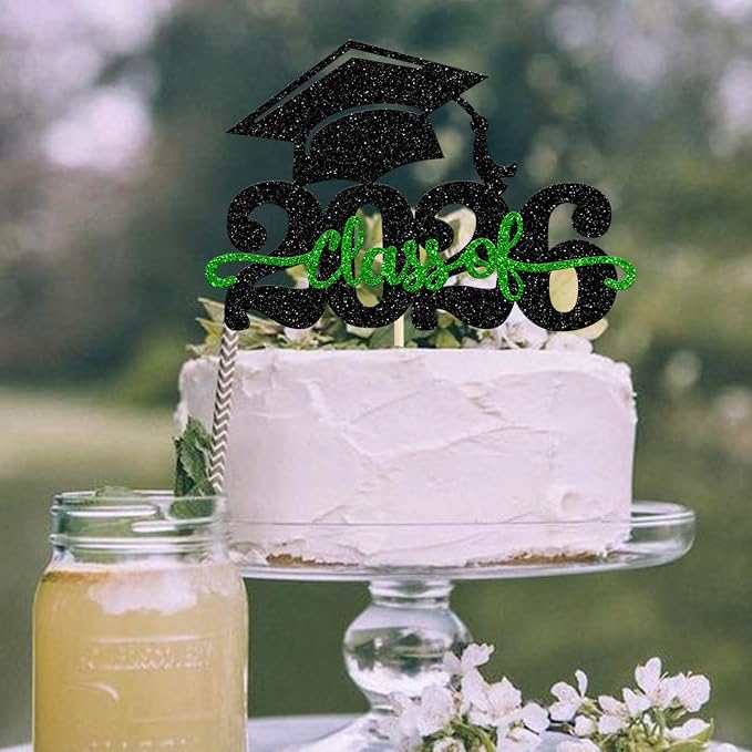 1 Pack Class of 2025 Cake Topper Glitter Congrats Grad Cap 2025 Graduation Cake Pick for 2025 Graduation Theme High School Boys Girls Graduate Party Cake Decorations Supplies Black Silver