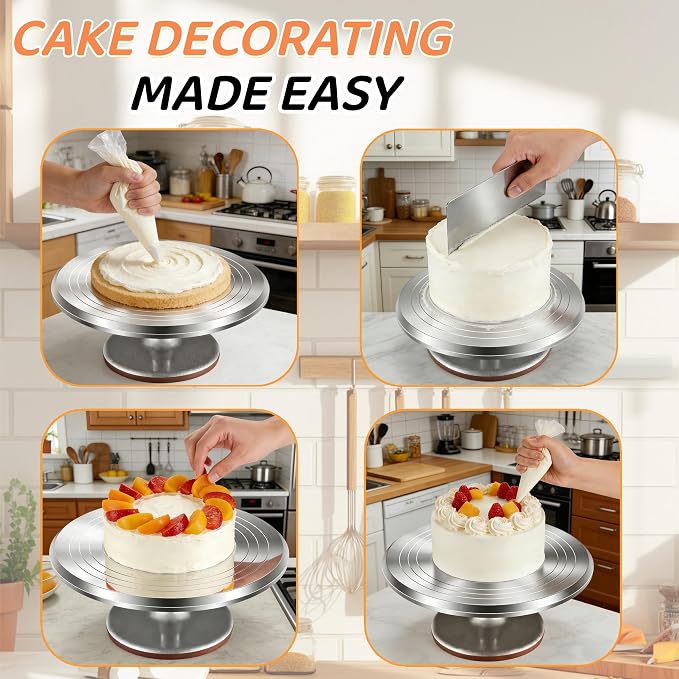 12-Inch Aluminum Alloy Cake Turntable for Frosting, Ultra-Smooth Rotating Icing Stand with Non-Slip Base, Heavy-Duty Decorating Rotating Cake Stand for Baking, DIY Crafts, and Cake Decoration