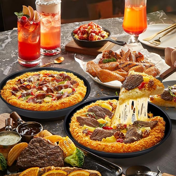 2 Pack Pizza Pan for Oven, Deep Dish Pizza Tray, Non-Stick Carbon Steel, Round Baking Sheet Plates, 12 Inch