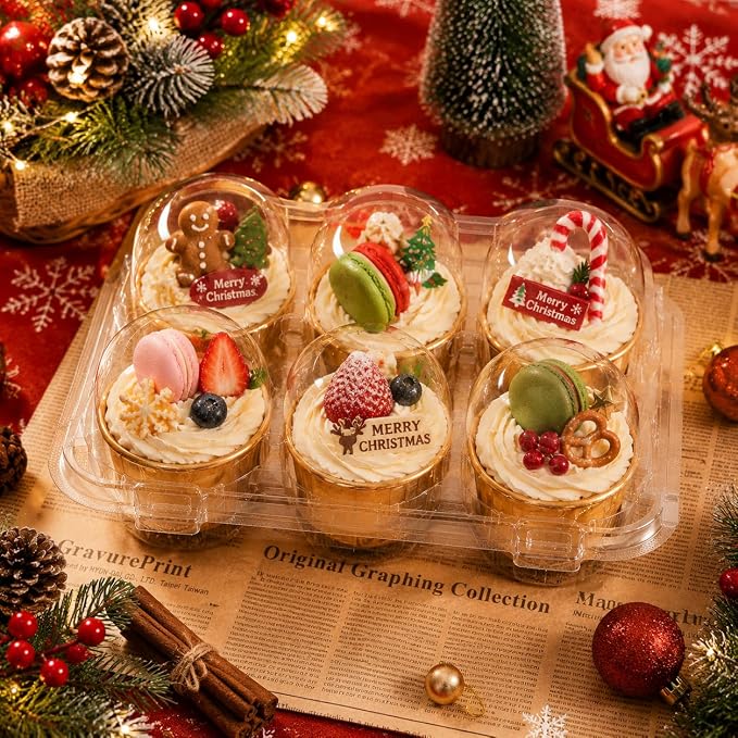 2/4/6 Count Cupcake Containers with Hinged Airtight Lids, Clear Plastic Cupcake Boxes, Stackable Single Cupcake Holders for Frosted Cupcakes or Muffins