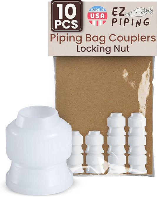 Cake Decorating Piping Bag Couplers - 10 Pieces Locking Nut Cake Decorating Supplies Icing Bag Connector Frosting, Pastry Kit Cupcake Decorating Kit, Baking Supplies, Fits Most Standard Tips