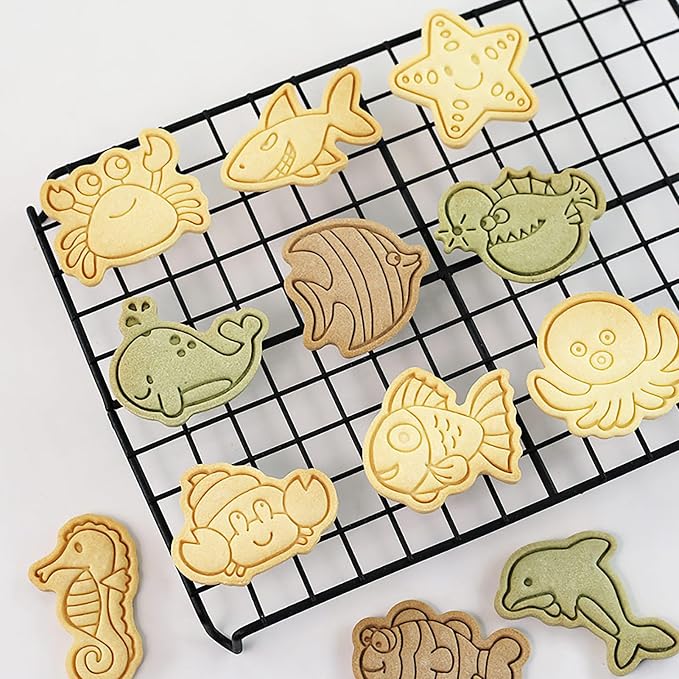 Ocean Creature Cookie Cutters with Cookie Stamps 8 Pcs Sea Animals Cutter for Fondant and Cookies (Ocean Creature)
