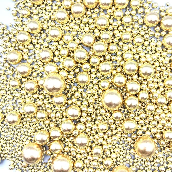 Edible Pearl Sugar Sprinkles Gold Candy Mixing Size Baking Edible Cake Decorations Cupcake Toppers Cookie Decorating Celebrations Wedding Valentines Easter Halloween Christmas Supplies 120g/ 4.23oz