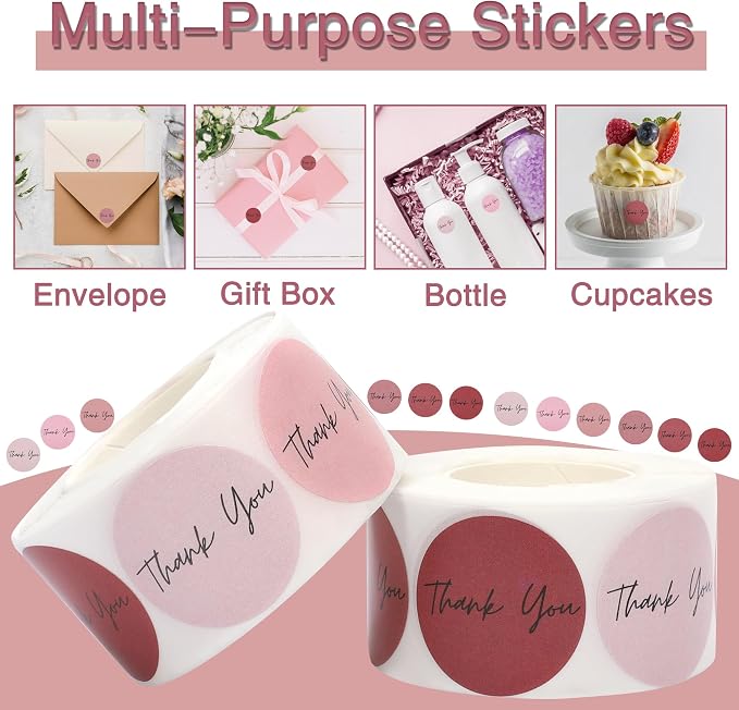 1000Pcs Thank You Stickers Small Business 1'' for Supporting My Small Business Stickers Labels 6 Colors Self-adhesive Labels for Gift Bags Packaging Round Sticker Tags for Shopping (Dusty Pink)