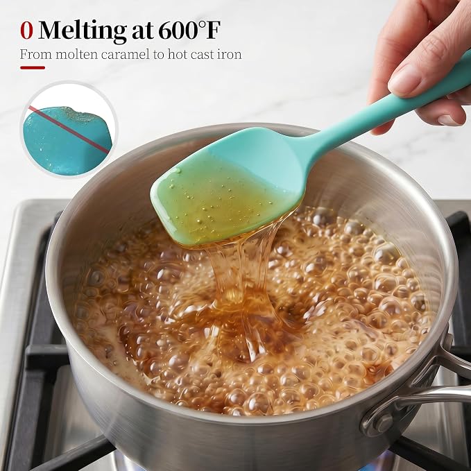 600ºF Heat Resistant Silicone Spoon Spatula Set of 3, Aqua Sky | High Heat Food Safe Seamless Kitchen Spoonula Scraper for Cooking Baking Mixing Scraping Stirring Nonstick Cookware Pan Bowl