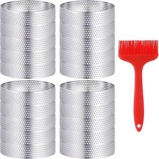 20Pcs Perforated Tart Rings, 3.15 Inch Stainless Steel Tart Ring, Round Mousse Cake Ring with Brush, Metal Pastry Mold for Baking Cooking Pastries, Small Fruit Tartet Crust 8cm