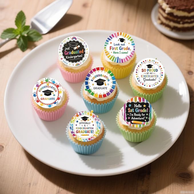 60 PCS Edible Kindergarten Graduation Cupcake Toppers 2026 Preschool Graduation Theme Cupcake Picks Class of 2026 Congrats Grad Cap Cake Decorations for 2026 Kindergarten Graduations Party Supplies
