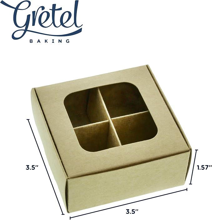 Treat Boxes - 20 ct 3.5 x 3.5 x 1.6 in Bakery Boxes with Windows and Dividers for Candy, Cookies, Cupcakes, or Bakery Desserts - Chocolate, Treats, and Baked Goods Packaging for Gifting