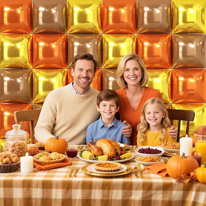 NISOCY 36PCS Orange Gold Brown Square Foil Balloons Wall Backdrop Metallic Autumn Fall Balloons Arch Kit for Thanksgiving Friendsgiving Birthday Halloween Baby Shower Fall Color Party Decorations