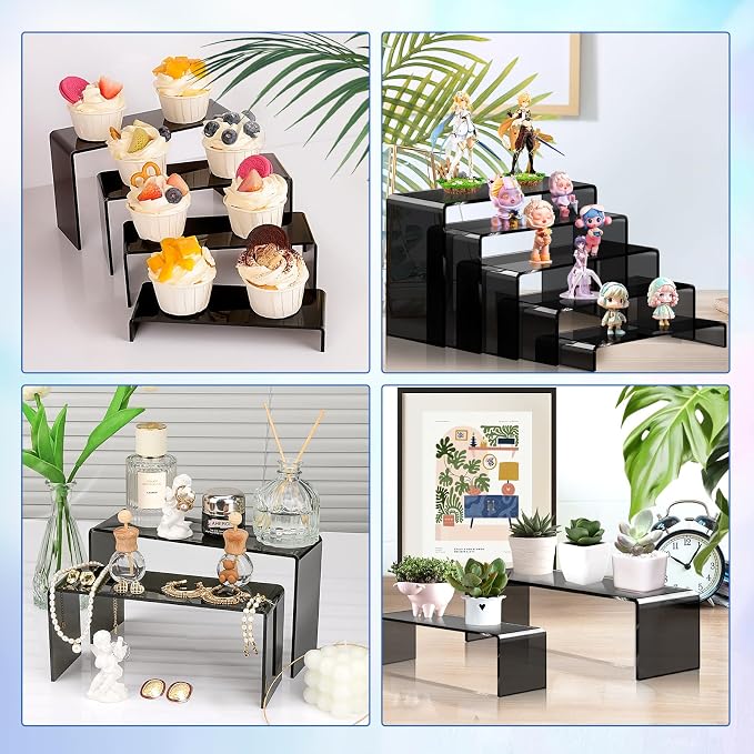 Aheroi Display Risers, 10 Pcs 2 Set(7”L~8”L~9”L) Acrylic Risers, Black Arylic Display Stands Acrylic Shelf Riser, Risers Display Stand Set for Decor, Cupcake Stands Display Showcase Holder for Toys