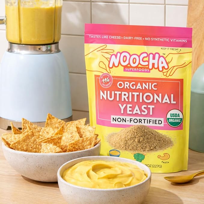 NOOCHA Organic Nutritional Yeast Flakes – Non-Fortified, Vegan Cheese Seasoning, Dairy-Free, Gluten-Free, High Protein Savory Sprinkle for Popcorn, Pasta & Veggies – 8 oz