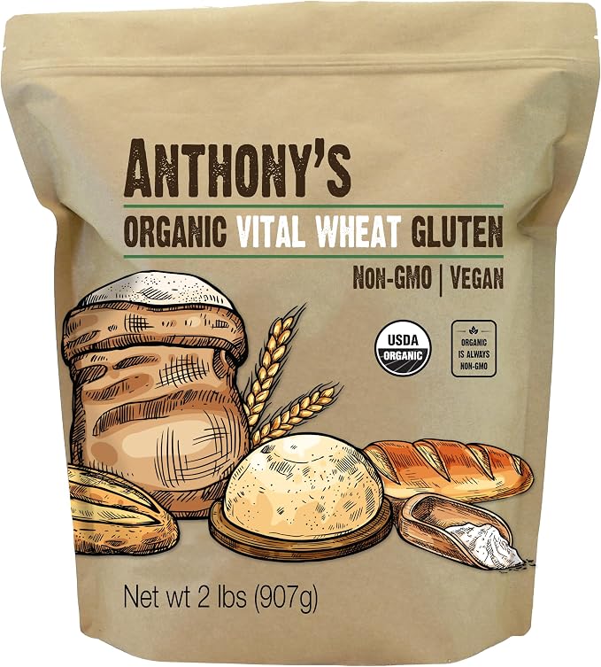 Anthony's Organic Vital Wheat Gluten, 2 lb, High in Protein, Vegan, Non GMO, Keto Friendly, Low Carb