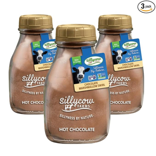Sillycow Farms Marshmallow Swirl Hot Chocolate | Gluten-Free | Non-GMO | Hot Cocoa Mix with Dutch Processed Cocoa Powder | Made with Real Ingredients | 16.9 oz Glass Bottle (Pack of 3)