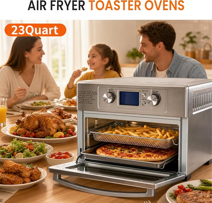 Simple Deluxe 23QT Countertop Toaster Oven, 1800W Multifunctional Electric Oven with 60min Timer and 450°F Max Temp, Equipped with Fry Basket, Baking Pan & Rack, Perfect for Toast, Bake, Broil, Pizza