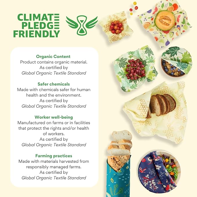 Bee's Wrap Beeswax Wraps for Bread - 2 Pack Beeswax Bread Wrap for Sourdough & Bread Storage - Plastic Free Made in USA Reusable Natural Food Wrap - Bakery Lane & Honeycomb