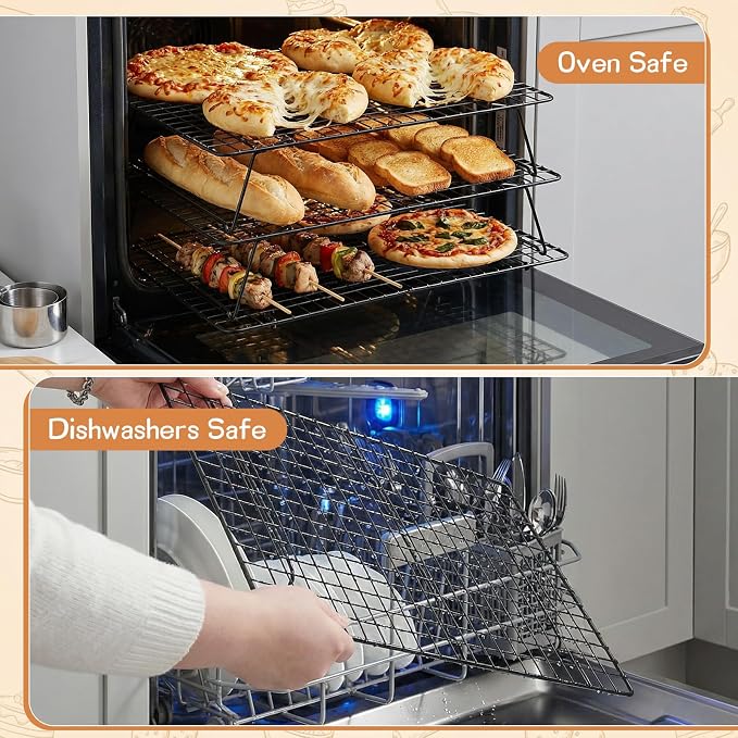 3-Tier Stackable Cooling Rack, 16.5 x 12 Inch Wire Racks, Detachable Cooling Racks with Legs, Carbon Steel Baking Rack, for Baking Cooking Grilling, Oven Safe