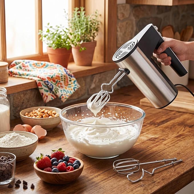 Haofy 500W Hand Mixer with Turbine Boost, 5 Speed Electric Food Beater for Whipping Mixing Baking Cake Dough, Stainless Steel Kitchen, US Plug 110V