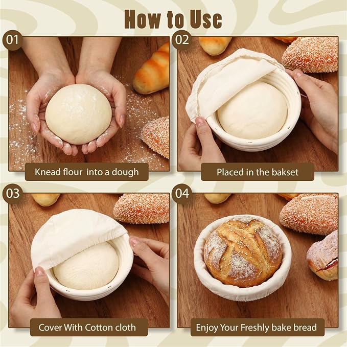 Fanfanwin 2 Pack Mini Bread Proofing Baskets with Liners Banneton Baskets Dough Proofing Bowls for Home Sourdough Bread Baking Supplies(Oval+round)
