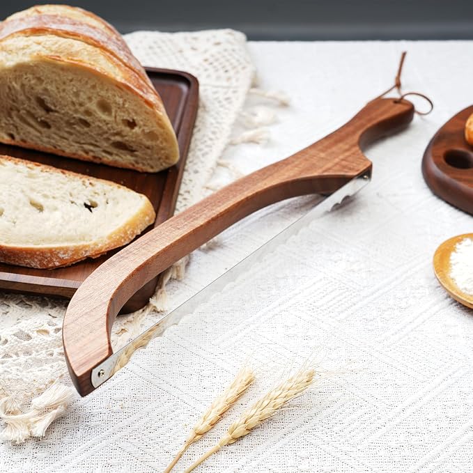 Luzarriba Bread Knife, Bow Bread Knife for Homemade Bread, Sourdough Bread Slicer for Homemade Bread, Sourdough Bread Cutter, Wooden Bread Knife with Cover - Premium Stainless Steel