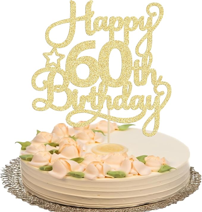 1 Pack Happy 60th Birthday Cake Topper Gold Glitter 60 & Fabulous Cheers to 60 Years Old 60th Birthday Cake Pick for Celebrating 60th Birthday Anniversary Party Cake Decorations Supplies