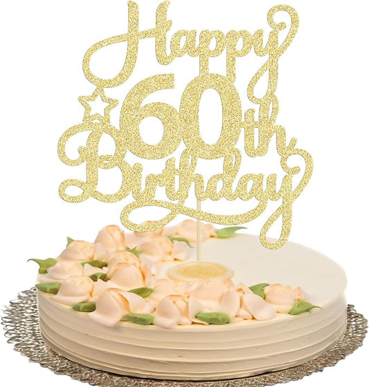 1 Pack Happy 60th Birthday Cake Topper Gold Glitter 60 & Fabulous Cheers to 60 Years Old 60th Birthday Cake Pick for Celebrating 60th Birthday Anniversary Party Cake Decorations Supplies