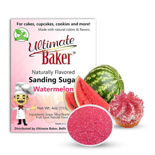Ultimate Baker Flavored Sanding Sugar (1x4oz) - Burst of Flavor & Color for Cakes, Cookies & More, All-Natural, Perfect for Baking & Decorating or as a Flavored Coffee Sugar (Watermelon)