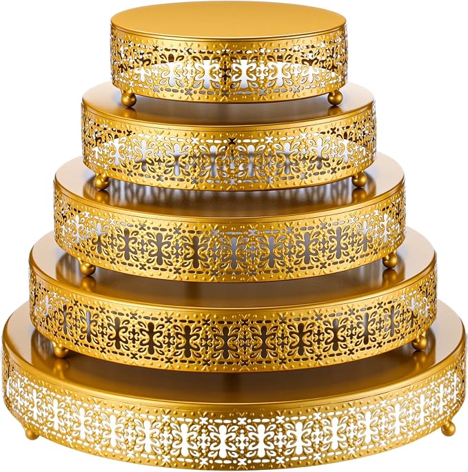 Wenqik Wenqik 5 Pcs Metal Gold Cake Stand 16/14/12/10/8 Inch Round Cake Holder Display for Dessert Table Cookies Fruit Serving Tray Cupcake Pastry Riser for Wedding Birthday Party and Events