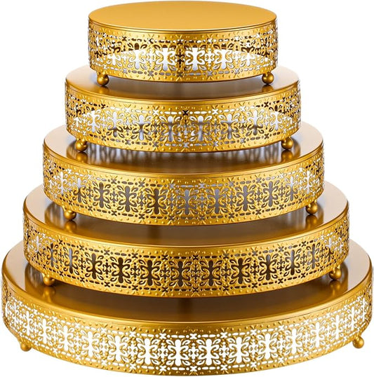 Wenqik Wenqik 5 Pcs Metal Gold Cake Stand 16/14/12/10/8 Inch Round Cake Holder Display for Dessert Table Cookies Fruit Serving Tray Cupcake Pastry Riser for Wedding Birthday Party and Events