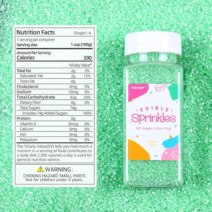 Green Sanding Sugar Sprinkles, 4.02oz Easter Green Edible Glitter Sprinkles for Cake Decorating Cupcake Toppers Baking Drinks Cookie Ice Cream Dount Chocolate Christmas