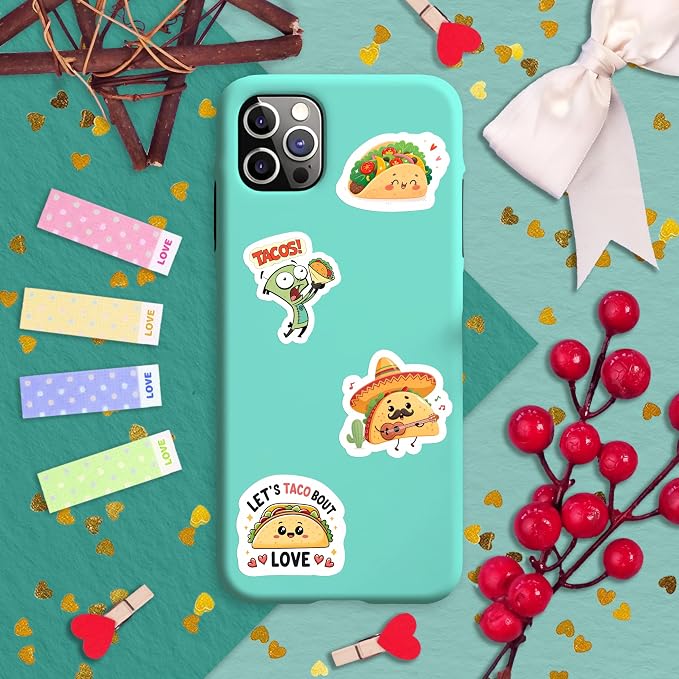 100Pcs Taco Stickers for Adults Vinyl - Mexican Food Stickers for Water Bottles, Scrapbooking, Laptop - Mexican Party Favors, Decorations - Gifts for Taco Lovers - Gift for Women & Men