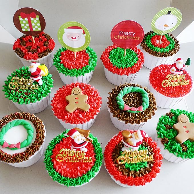Sentovac 15 Pcs Christmas Icing Decoration Edible Santa Claus Christmas Tree Mix Candy Dessert Sprinkles DIY For Cookie Cake Cupcake Topper Icing Frosting Decoration Supplies