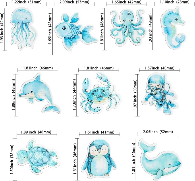 Gyufise 60Pcs Edible Ocean Sea Animal Cupcake Toppers Shark Dolphin Starfish Octopus Seahorse Cupcake Picks Baby Shower Cake Decorations for Under the Sea Theme Birthday Party Supplies