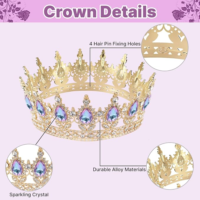 Crown Cake Topper, Purple & Gold Crown Balls Happy Birthday Cake Toppers Candles Butterfly, Corona Para Pastel, Crown Cake Decorations for Women Queen Princess (Gold, Moonlight Purple)
